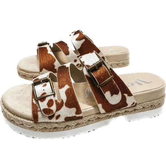 Very G Shoes - Very G Size 11 Strappy Faux Hide Platform Sandals with Buckles in Brown …